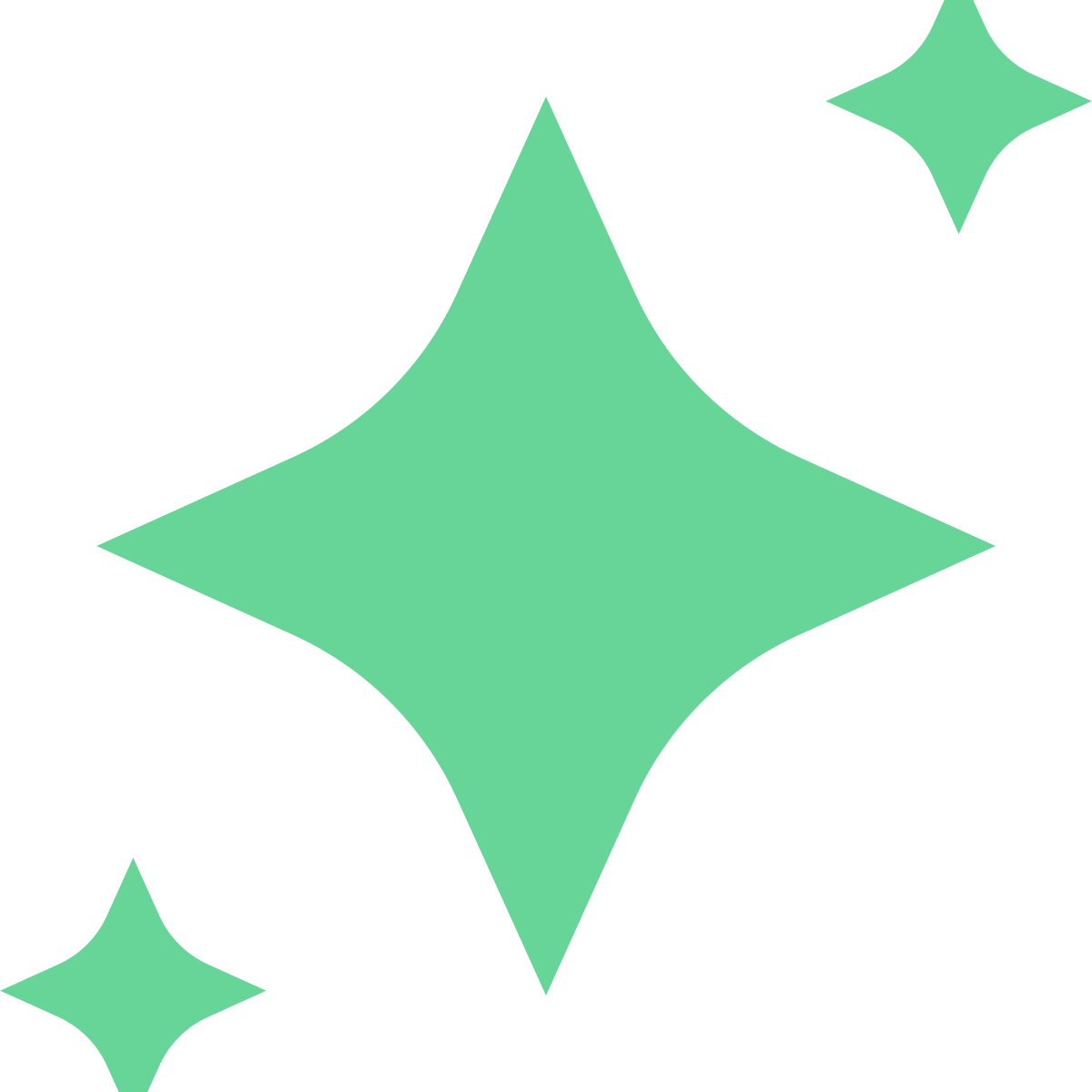 Green four-pointed star with two smaller stars on a white background.